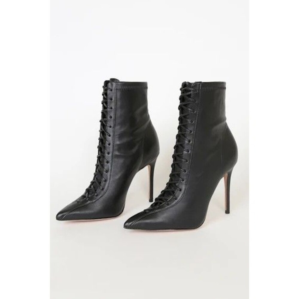 Schutz TENNIE Lace Up  Black Bootie 9 Heeled Ankle Boots shoes